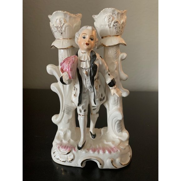 Vintage Victorian Man Candle Holder Ceramic Wales Figurine - Picture 1 of 8